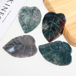 疗愈石工厂-手工雕刻天然叶形苔藓玛瑙水晶工艺品