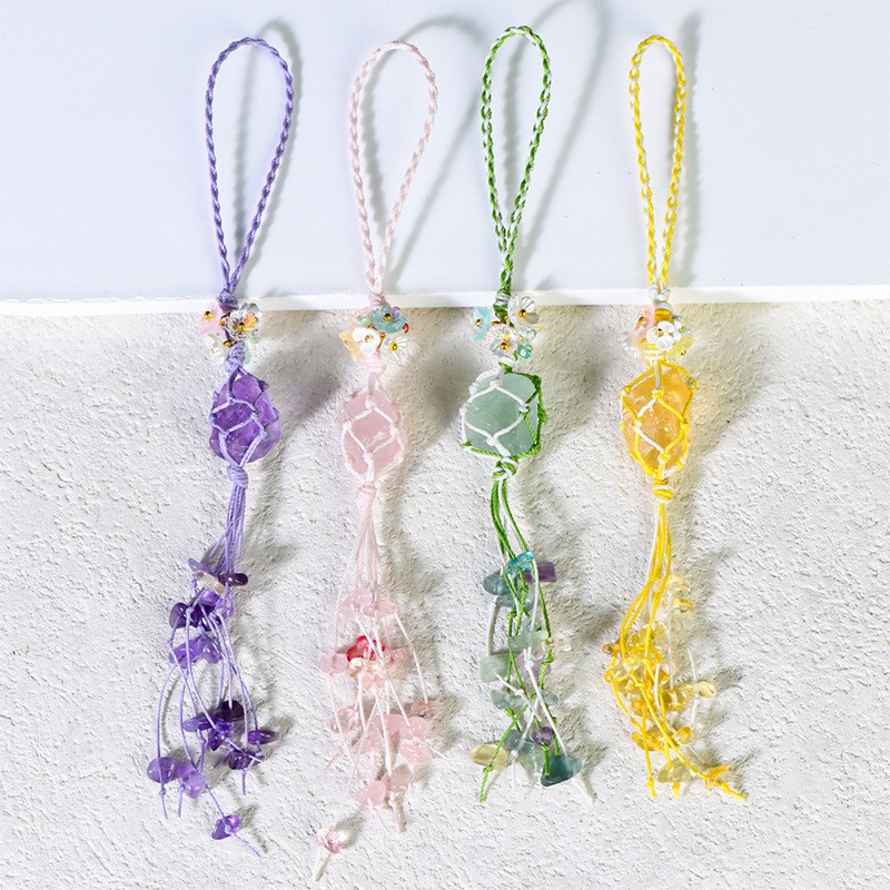 Phone Strap Factory - Wholesale Gravel Stone Gemstone Key Chain Handmade Woven Lanyard