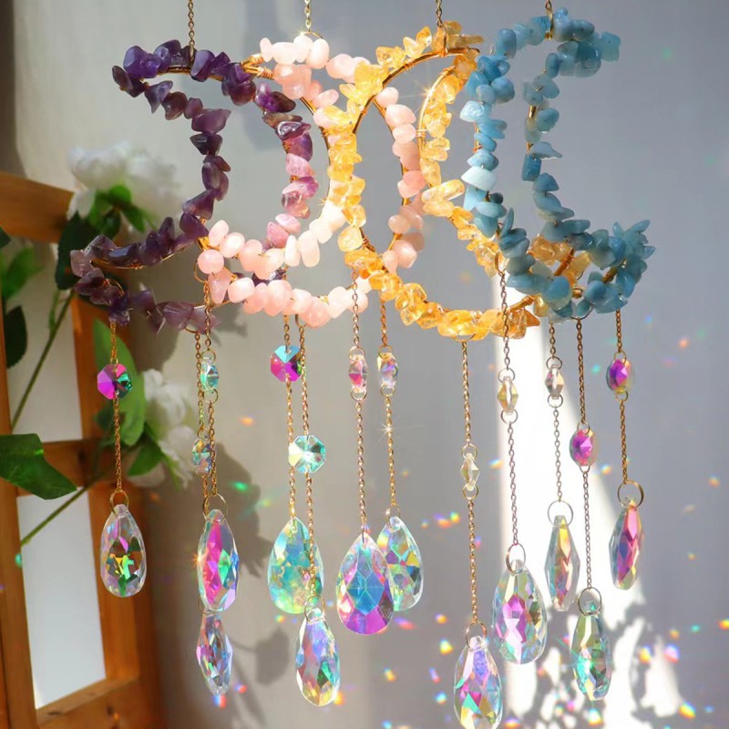 Wind Chimes Manufacturer - Hot Sale Natural Moon Amethyst Gravel Suncatcher Crystal