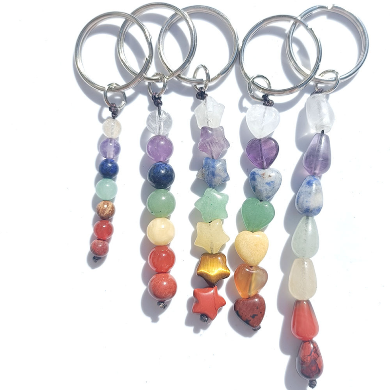 Metal Keychain Supplier - New Arrivals Metal Star Heart Shape Beads 7 Chakra Keychain