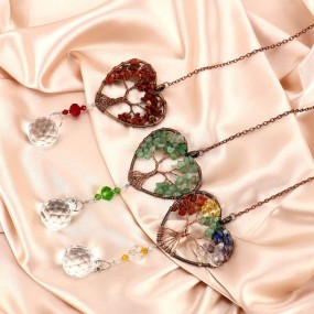 Sun Catcher Supplier - Christmas Garden Heart Shaped Tree of Life Crystal Chip Sun Catcher