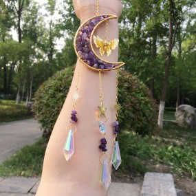 捕梦网工厂-天然水晶捕梦网月亮风铃碎石DIY