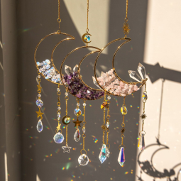 Wind Chimes Manufacturer - Factory Wholesale Amethyst Chips Moon Suncatcher Crystal Decor
