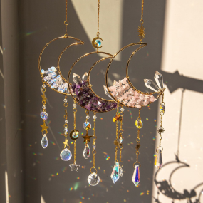 Wind Chimes Manufacturer - Factory Wholesale Amethyst Chips Moon Suncatcher Crystal Decor