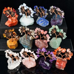 幸运树工厂-天然灵气原石底座水晶碎粒幸运钱树