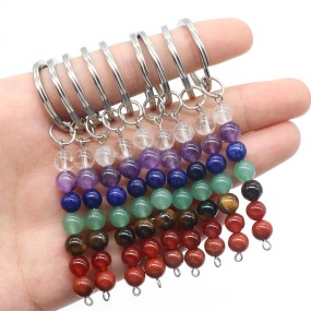 Bead Keychain Factory - Natural Quartz 7 Chakra Beads Crystal Keychain Stone Accessories