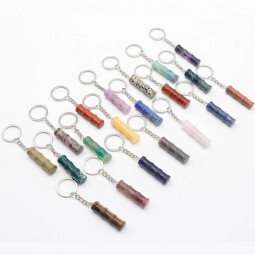 Bamboo Keychain Factory - Carved Bamboo Joint Shape Healing Crystal Stone Key Rings