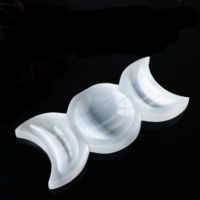 石膏碗工厂-新到抛光白石膏双月雕刻碗