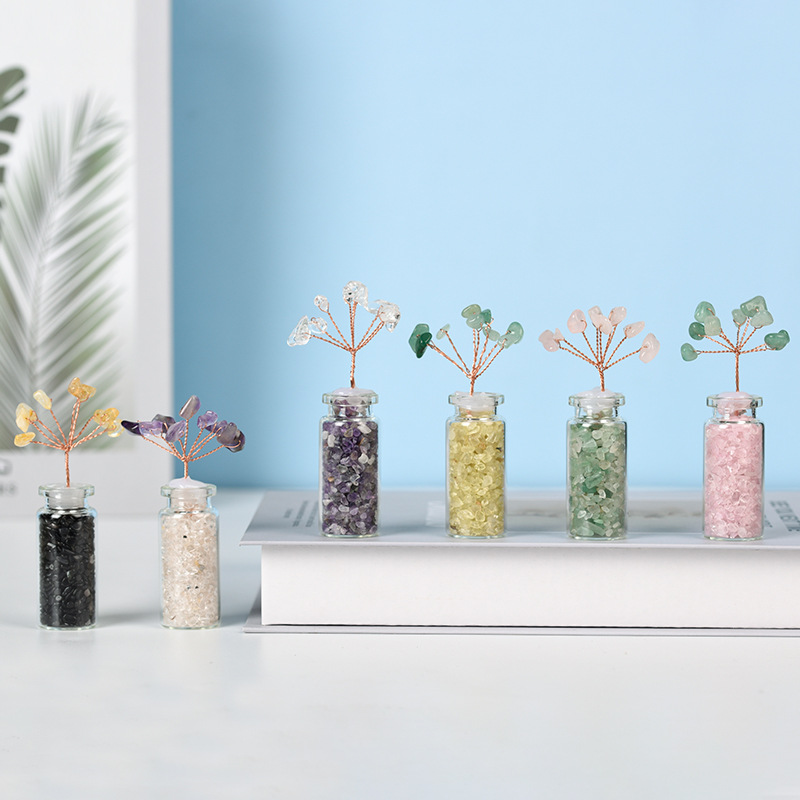 Fengshui Tree Factory - Wholesale Quartz Crystal Chips Gravel Infused Glass Bottle Tree