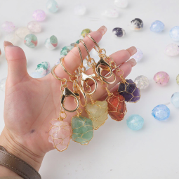 Handmade Keychain Manufacturer - Handmade Crystal Raw Stone Wrapped Keychain Gift