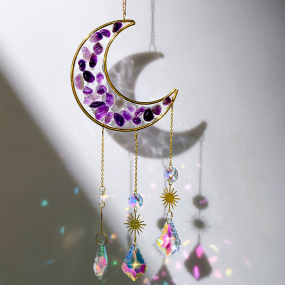 Sun Catcher Supplier - Natural Crystal Wind Chime Hanging Amethyst Gravel Moon