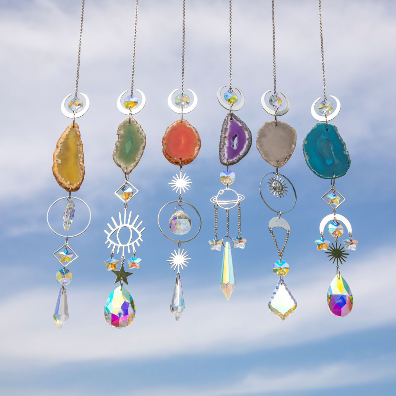Crystal Pendant Factory - Natural Agate Slice Prism Ball Suncatcher Car Hanging