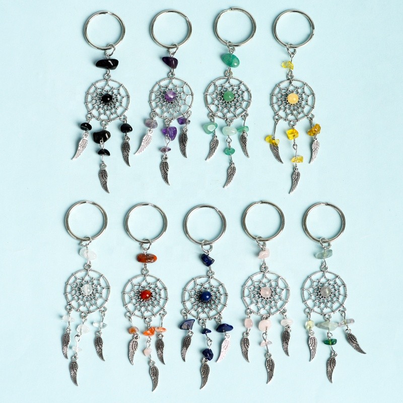 Dream Catcher Keychain Supplier - Natural Crystal Gravel Alloy Dream Catcher Key Chain