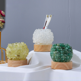 Crystal Container Supplier - Natural Rose Quartz Tumbled Stones Makeup Brush Pen Holder