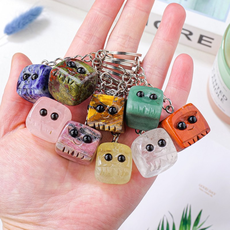 DIY Keychain Manufacturer - Wholesale Price Natural Tumble Stone Creative Cube Key Chain