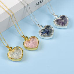 Crystal Pendant Supplier - Wholesale Heart Shape Amethyst Gravel Rose Quartz Pendant
