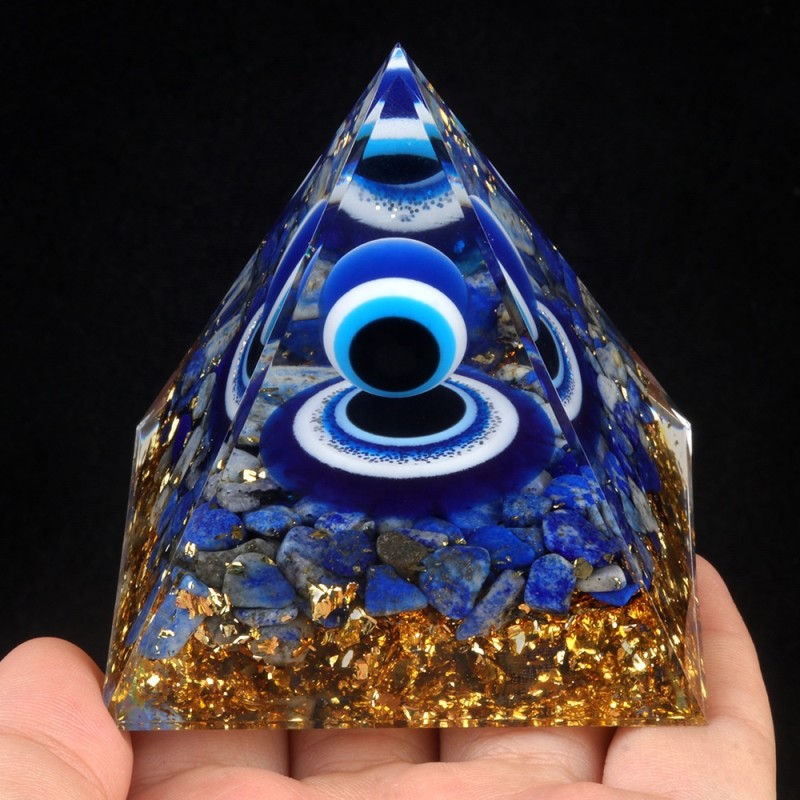 Eye Pyramid Factory - 6cm Devil's Eye Lapis Lazuli Pyramid Crystal Energy Ornament