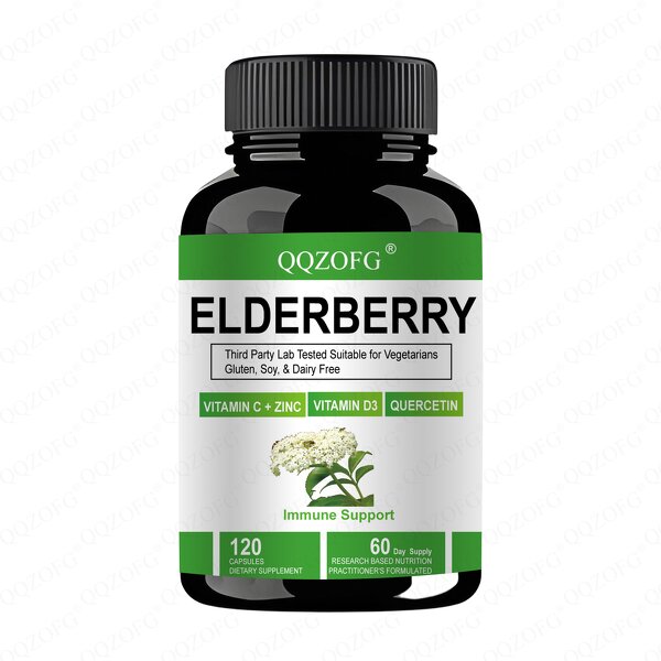 Elderberry Capsules Manufacturer - 1000mg with Zinc for Immune Support, 120 Veggie Capsules