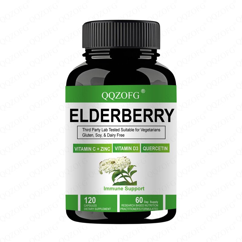 Elderberry Capsules Manufacturer - 1000mg with Zinc for Immune Support, 120 Veggie Capsules