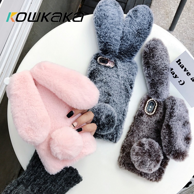 Phone Case Supplier - Cute Rabbit Ears Fur Plush Warm Case