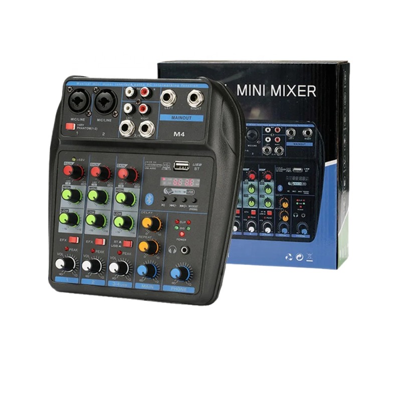 DJ Mixer Factory - 4 Channel Bluetooth Phantom Power Karaoke Mixer