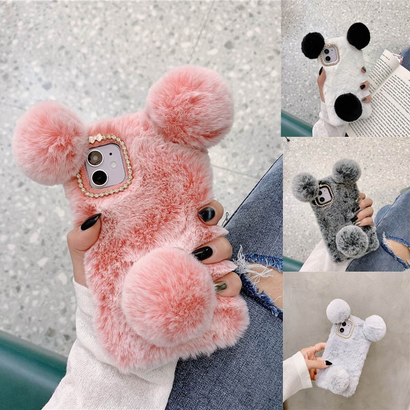 Phone Case Factory - Shockproof Pink Cartoon Panda Plush Case