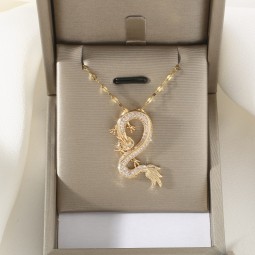 Dragon Necklace Manufacturer - New Arrival 2024 Brass Copper Gold 18K Dubai Dragon Zircon Necklace