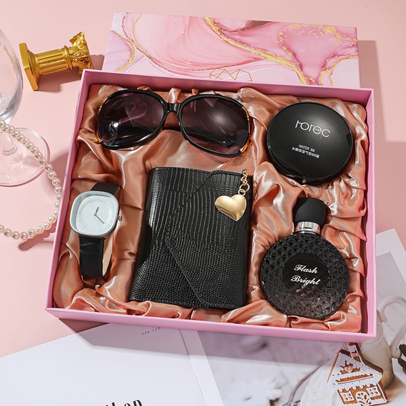 Women Luxury Set Factory - 4pcs/set Women Gift Set Watch With Wallet Sunglasses Perfume Mirror