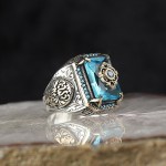 Ethnic Ring Supplier - Europe USA Popular Retro Square Ethnic Style Aquamarine Zircon Ring