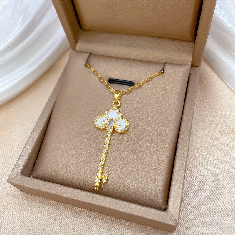 Pendant Necklace Factory - Minimalist Key Pendant Water Drop Stainless Steel Gold Plated