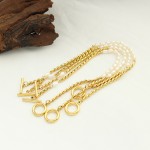 Pearl Bracelet Supplier - Non-fade Fresh Water Pearl OT Buckle Titanium Steel 18K Gold Bracelet