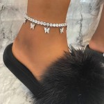 Butterfly Anklet Supplier - Butterfly Stainless Steel Anklet Rhinestone Cuban Chain Foot Jewelry