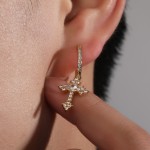 Cross Earring Factory - In Stock 925 Sterling Silver Hiphop Zircon 18K Gold Plated Cross