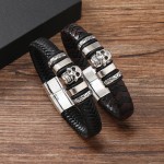 Leather Bracelet Supplier - New Creative Woven Leather Hip Hop Punk Men's Skull Magnetic Bracelet