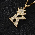 Crown Pendant Supplier - Waterproof Copper Plated 18K Gold 26 Letters Crown Pendant Necklace