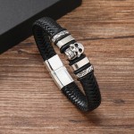 Leather Bracelet Supplier - New Creative Woven Leather Hip Hop Punk Men's Skull Magnetic Bracelet