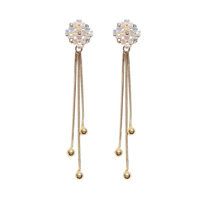 Flower Tassel Manufacturer - S925 Silver Needle Temperament Long Flower Tassel Drop Earrings