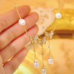 蝴蝶项链工厂-批发女士18k镀金珍珠蝴蝶闪亮项链