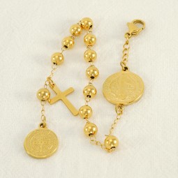Religious Bracelet Supplier - European American Religious Beaded Stainless Steel Cross Bracelet