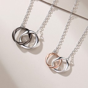 Double Rings Necklace Supplier - High Quality S925 Sterling Silver Double Rings Interlocking Pendant