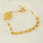 Religious Bracelet Supplier - European American Religious Beaded Stainless Steel Cross Bracelet