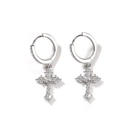 Cross Earring Factory - In Stock 925 Sterling Silver Hiphop Zircon 18K Gold Plated Cross