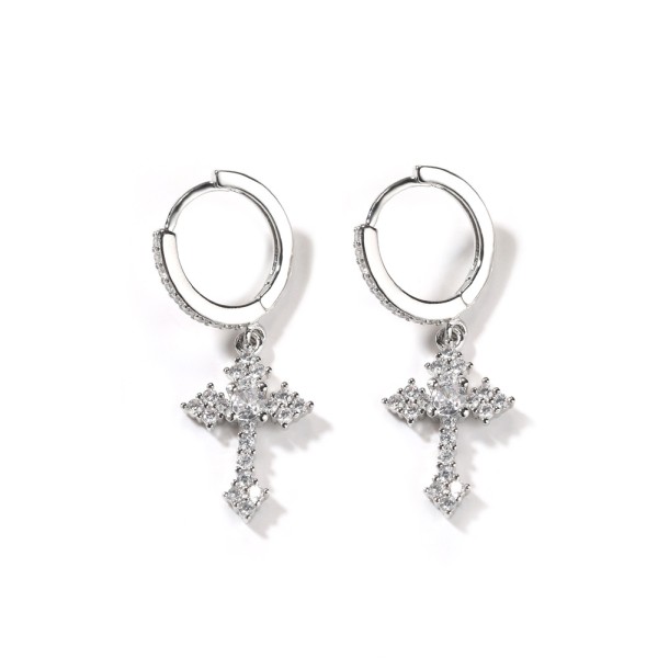Cross Earring Factory - In Stock 925 Sterling Silver Hiphop Zircon 18K Gold Plated Cross