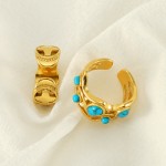 Malachite Ring Supplier - Vintage Stainless Steel Plated 18K Gold Set Malachite Adjustable Ring
