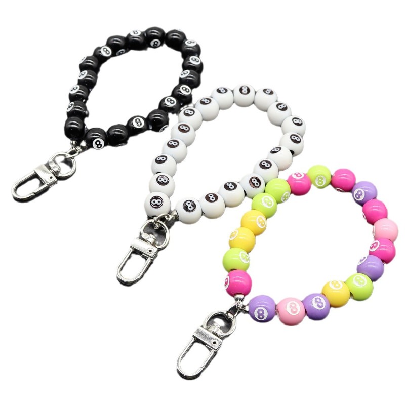 Phone Chain Supplier - Simple Alloy Door Buckle Black 8 Lanyard Beaded Mobile Phone Chain