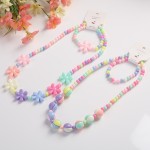 Korean Set Supplier - 2pcs/set Korean Girls Candy Color Necklace Children's Plastic Beaded Set