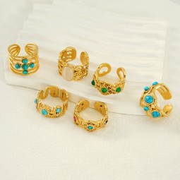 Malachite Ring Supplier - Vintage Stainless Steel Plated 18K Gold Set Malachite Adjustable Ring