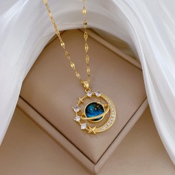 Choker Necklace Manufacturer - Wholesale Tarnish Free 18k Gold Plated Starry Planet Pendant