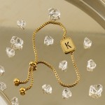 Letter Bracelet Factory - Titanium Steel Sanded 26-letter Bracelet Hollow-out Adjustable for Women