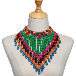 Coral Necklace Supplier - In Stock Handmade Wood Beaded Africa Choker Necklace for Women